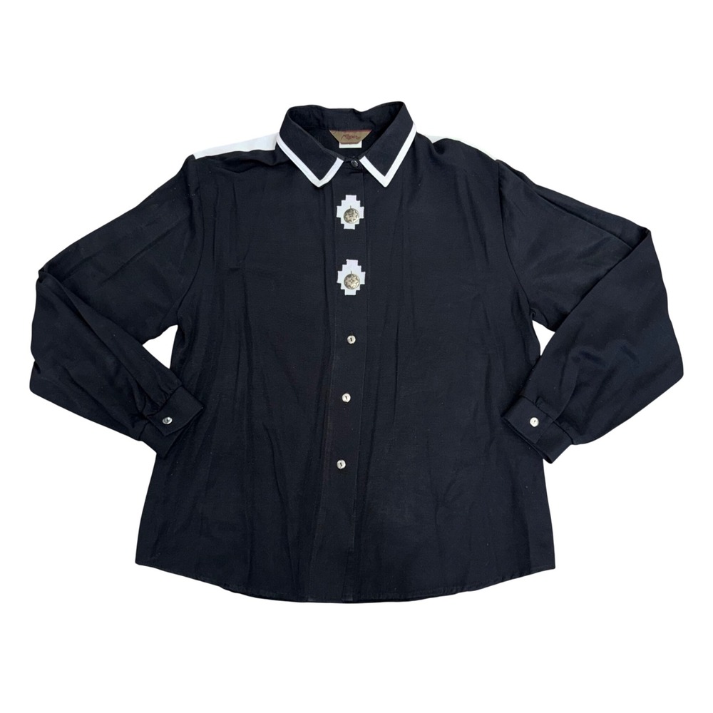 Roper Western Button Down Shirt Women XL Black White Vintage Star Patch Top